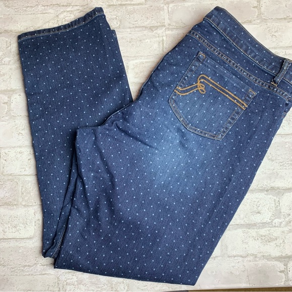 Women With Control Polka Dot Blue Jeans Tapered Leg Some Stretch 18W - Picture 1 of 6